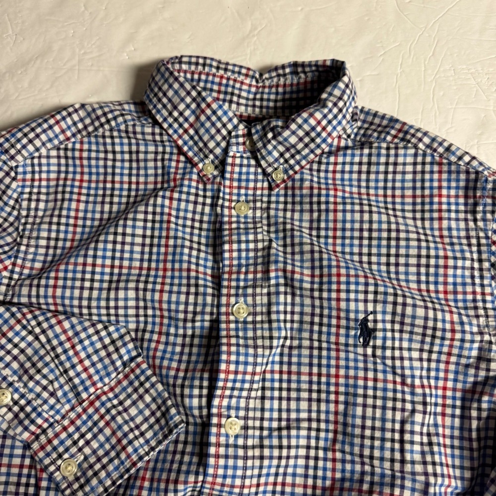 Polo Ralph Lauren Kids Boys Blue Red Plaid Button Down Shirt Size L 14-16